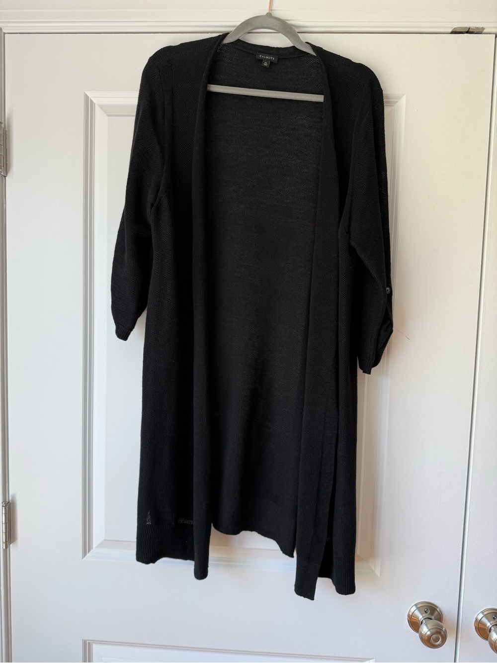 Talbots Black 100% Linen Open Weave Women's Long Cardigan Sweater, XL, NWOT
